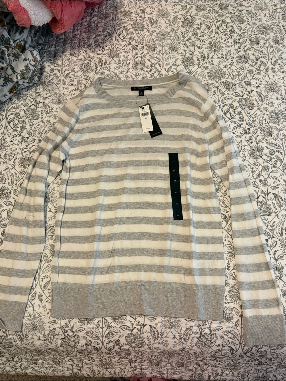Banana Republic Striped Long-Sleeve Knit Sweater - Gray & White